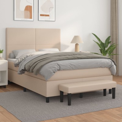vidaXL Pat box spring cu saltea, cappuccino, 140x190cm piele ecologică 3137544 foto