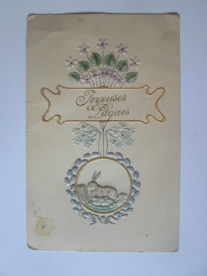 Carte postala in relief limba franceza:Paste Fericit,made in Germany cca 1910 foto