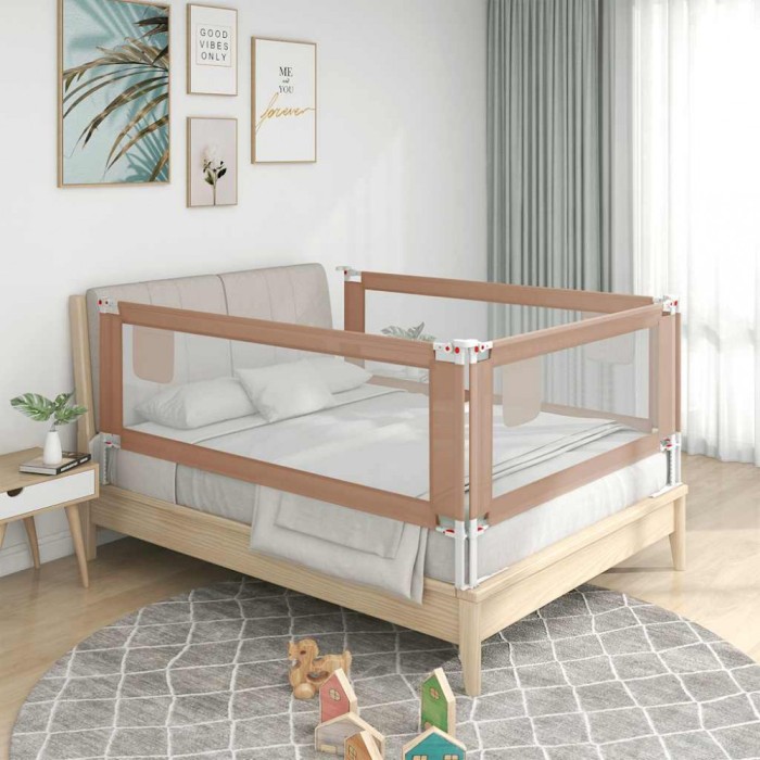 Balustradă de protecție pat copii, gri taupe, 140x25 cm, textil