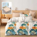 Lenjerie de pat finet 6 piese, cearceaf pat cu elastic, cearceaf pilota 200x230, 2 fete perna 50x70, 2 fete perna 70x70, Extra, Crem-Turcoaz Relax Kip