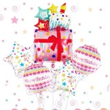 Aranjament Baloane Happy Birthday Roz, 5 piese, Folie Aluminiu, Aniversare Copii, Decor Petrecere, Cadou