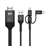 Cablu Audio Si Video HDMI La MicroUSB - HDMI La USB Type-C - HDMI La Lightning - USB La HDMI OEM 3in1, 2m, Negru