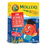 Pestisori gumati cu Omega 3 si aroma de lamaie verde si capsuni, 36 jeleuri, Moller's