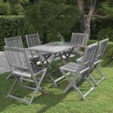 Cumpara ieftin Set mobilier de grădină, 7 piese, gri, lemn masiv de acacia