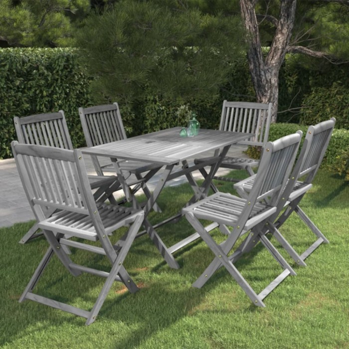 Gossi set mobilier de gradina, 7 piese, gri, lemn masiv de acacia
