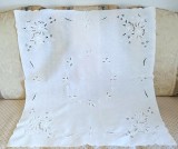 Fata de masa Vintage din bumbac cu broderie florala- Alb