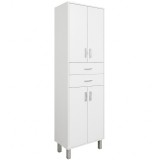 Dulap inalt Nerva 60, 4 usi, 2 sertare, alb, 60x190x30 cm. Ideal pentru baie, hol sau living.