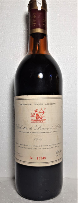 B 54 - RARITATE VIN DOLCETTO DI DIANA D&#039;ALBA, cl 75 gr 12 recoltare 1984