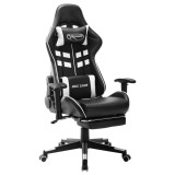 Cumpara ieftin Scaun de jocuri cu suport picioare, negru/alb piele artificială