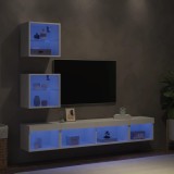 Unități de perete TV cu LED-uri, 5 piese, alb, lemn prelucrat