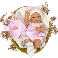 Papusa Nines D&#039;Onil Dou Dou bebelus RN cu hainute roz, jucarie si miros de vanilie 37 cm