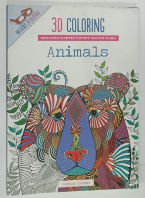3 D COLORING ANIMALS , INCLUDES LIGHTY GUIDED DOODLE PAGES by HANNAH DAVIES , 2015, OCHELARI 3 D INCLUSI foto