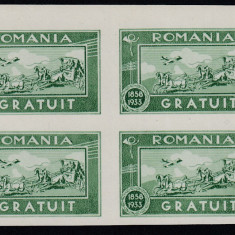 ROMANIA 1933 TIMBRU GRATUIT BLOC DE 4 TIMBRE NEDANTELATE MNH