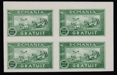 ROMANIA 1933 TIMBRU GRATUIT BLOC DE 4 TIMBRE NEDANTELATE MNH foto