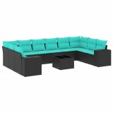 Cumpara ieftin Set canapele de gradina cu 11 piese si perne, poliratan negru