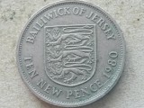 JERSEY-10 NEW PENCE 1980, Europa, Cupru-Nichel