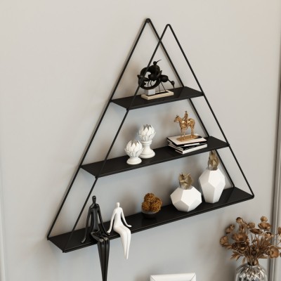 Raft piramida de perete Polvij&amp;auml;rvi 59x70x9cm metal negru [en.casa] HausGarden Leisure foto