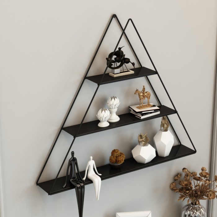 Raft piramida de perete Polvij&auml;rvi 59x70x9cm metal negru [en.casa] HausGarden Leisure