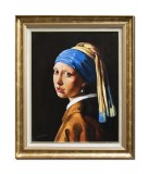 Cumpara ieftin Tablou celebru pictat manual inramat, Fata cu cercel de perla, 65x55cm ulei pe panza, reproducere Jan Vermeer