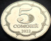 Moneda exotica 5 SOMONI - TADJIKISTAN anul 2022 * cod 3898 = A.UNC, Asia