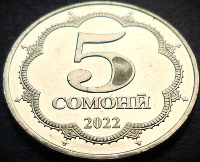 Moneda exotica 5 SOMONI - TADJIKISTAN anul 2022 * cod 3898 = A.UNC foto