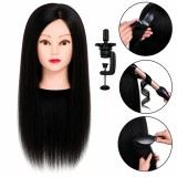 Cap de antrenament Ela 55 cm black, păr natural + suport, cap de manechin pentru coafat și practică frizerie