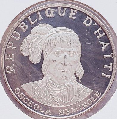 43 Haiti 10 Gourdes 1971 47g 99.9% Osceola Seminole km 79 proof argint foto