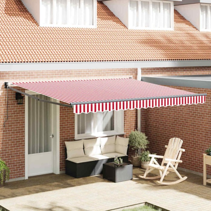 Marchiză retractabilă manuală cu dungi roșii și albe 400x300 cm