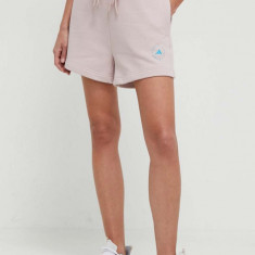 adidas by Stella McCartney pantaloni scurți femei, culoarea roz, cu imprimeu, high waist IS1217