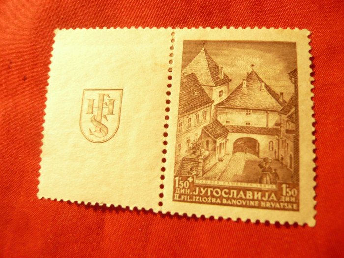 Timbru Yugoslavia 1941 Zagreb , cu vigneta , 1,5+1,5 dinari