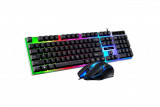 Kit mouse si tastatura cu fir, Lumini LED Combo gaming, negru OMC