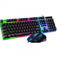 Kit mouse si tastatura cu fir, Lumini LED Combo gaming, negru OMC