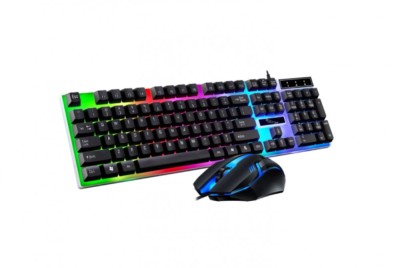 Kit mouse si tastatura cu fir, Lumini LED Combo gaming, negru OMC foto