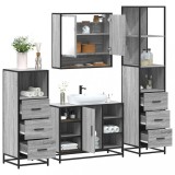 Set de mobilier de baie 4 piese Lemn stratificat gri Sonoma