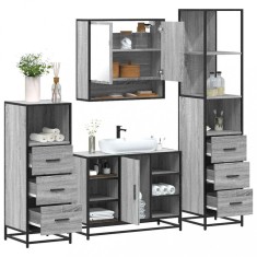 vidaXL Set de mobilier de baie 4 piese Lemn stratificat gri Sonoma 3301303