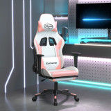 VidaXL Scaun gaming de masaj/suport picioare, alb/roz, piele ecologică