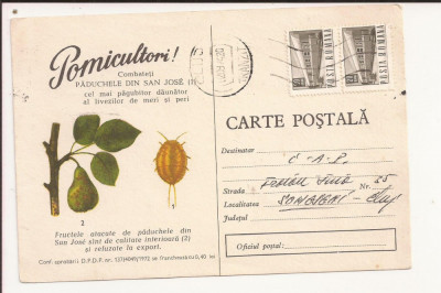 Carte Postala - Pomicultori - Buletin de avertizare - circulata 1972 foto