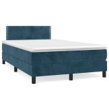Cumpara ieftin Pat box spring cu saltea, albastru inchis, 120x200 cm, catifea