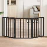 vidaXL Poartă pentru c&acirc;ini pliabilă 3 panouri negru, 150 cm, lemn plop