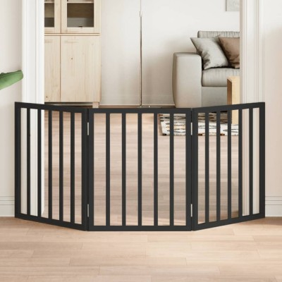 vidaXL Poartă pentru c&amp;acirc;ini pliabilă 3 panouri negru, 150 cm, lemn plop 352188 foto