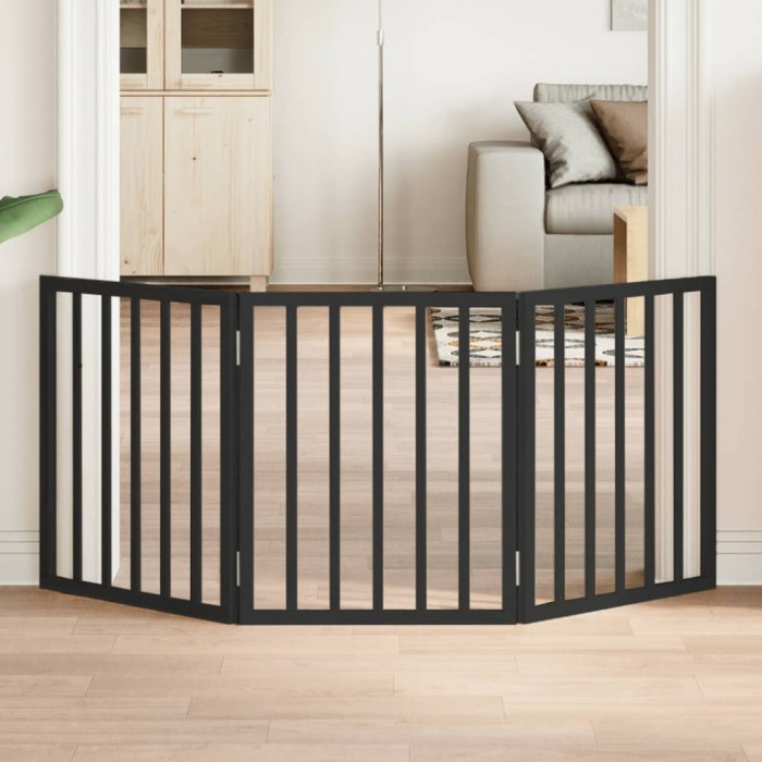 vidaXL Poartă pentru c&acirc;ini pliabilă 3 panouri negru, 150 cm, lemn plop 352188
