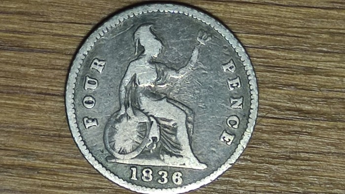 Anglia Marea Britanie - moneda argint 925 rara- 4 pence fourpence 1836 - William IV