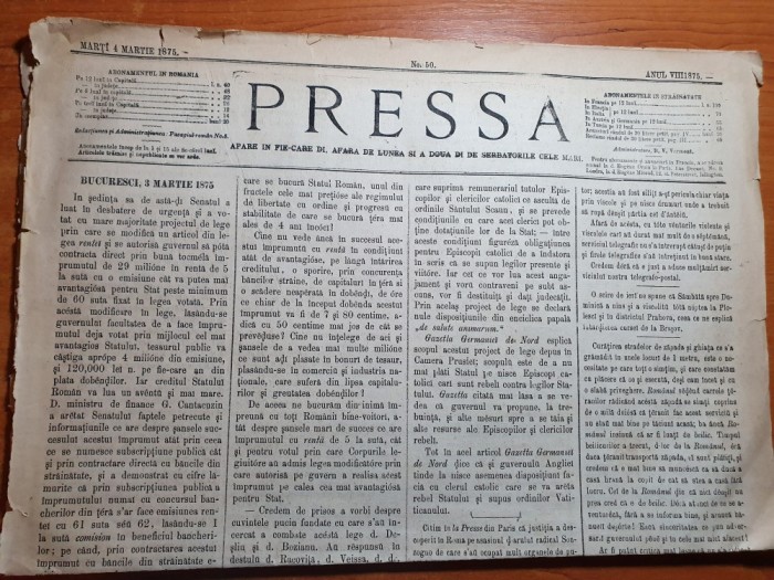 ziarul pressa 4 martie 1875