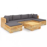 Set mobilier gradina cu perne, 7 piese, lemn masiv de tec