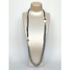Colier Lung Hematit Natural Pearl Drop, Argint 925 Placat Rodiu, Perla Sidefata, 90cm, Cutie Cadou inclusa, Made in Italy