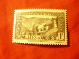 Timbru Andorra - 1932 - Peisaje - Vallees d&#039;Andorre , val. 1C sarniera, Nestampilat