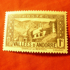 Timbru Andorra - 1932 - Peisaje - Vallees d'Andorre , val. 1C sarniera