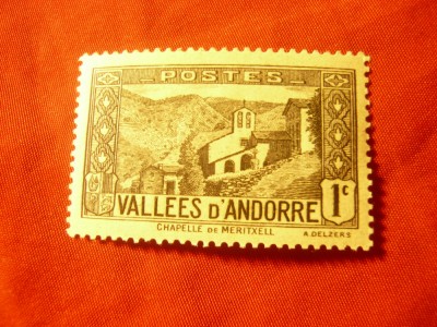 Timbru Andorra - 1932 - Peisaje - Vallees d&amp;#039;Andorre , val. 1C sarniera foto