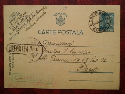 1941-C.P. circ.CENZURAT-Ploesti-T.Severin-Dreptatea... foto