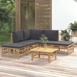vidaXL Set mobilier de grădină cu perne gri &icirc;nchis, 6 piese, bambus 3155207